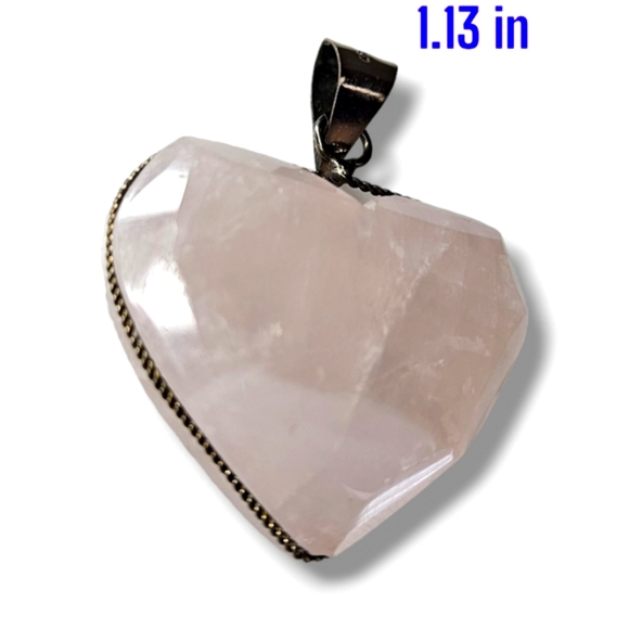 Authentic 1.13" Faceted Rose Quartz Heart Silver Pendant from Teothihuacan MX - Picture 4 of 6